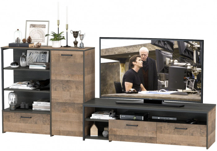 Трувор 13.70 Тумба под ТВ + 13.307.01 Комод, цвет дуб гранж песочный/интра, ШхГхВ 258,8х45,4х106,9 см., универсальная сборка