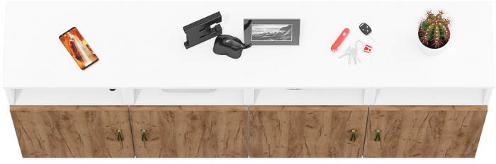 Лидер-8 Тумба МД 3.19 4 шт., цвет белый шагрень/крафт золото, ШхГхВ 160х30х75 см., универсальная сборка