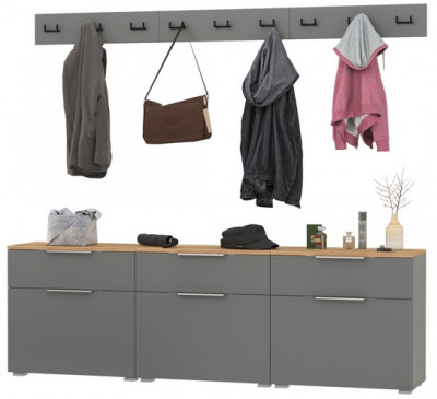 Октава Прихожая 06, цвет серый графит/дуб крафт золотой/фасады МДФ серый графит, ШхГхВ 194,7х35,4х180 см.