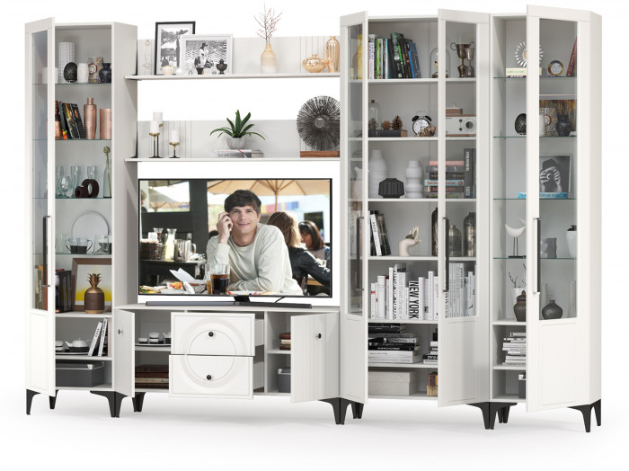 Валенсия Гостиная № 070, ЛДСП белый шагрень/МДФ белый шагрень