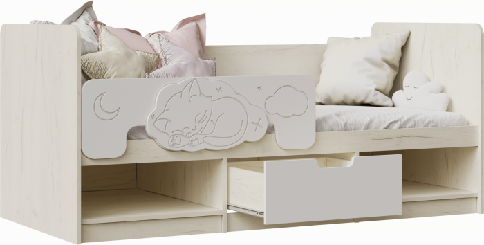 Юниор-4 Кровать 80х160 (Крафт белый, Шарли бриз)