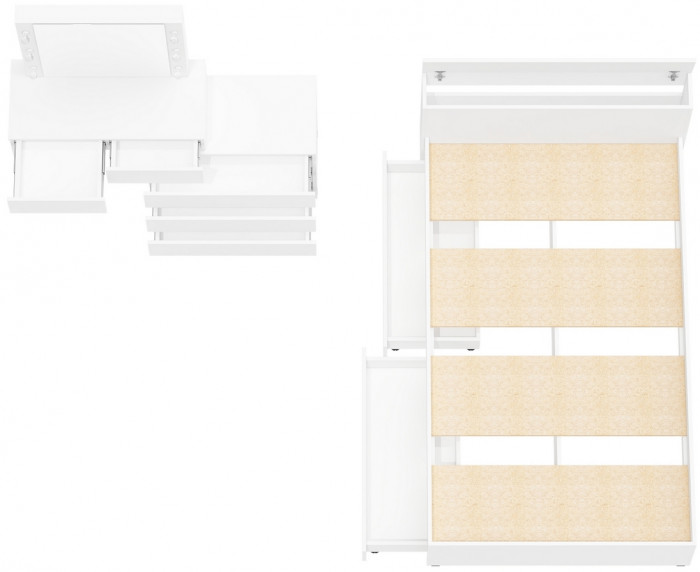 Ксения Кровать с ящиками 1200 + Стол косметический с подсветкой 110, белый