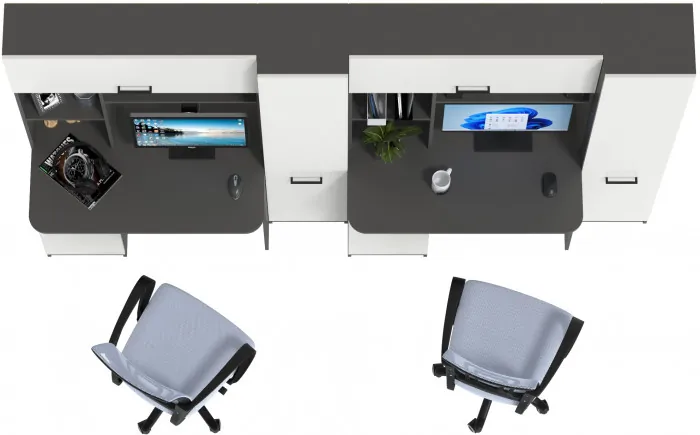 Два стола рабочих 6-0603 Альфа + два кресла 103 серых, цвет графит/белый, ШхГхВ 274х61х181 см., универсальная сборка