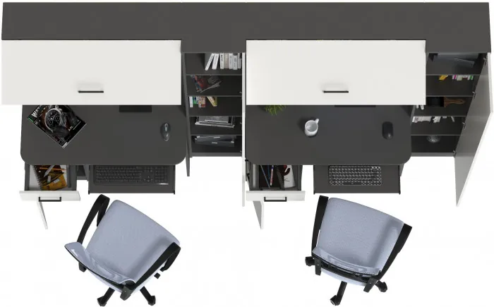 Два стола рабочих 6-0603 Альфа + два кресла 103 серых, цвет графит/белый, ШхГхВ 274х61х181 см., универсальная сборка