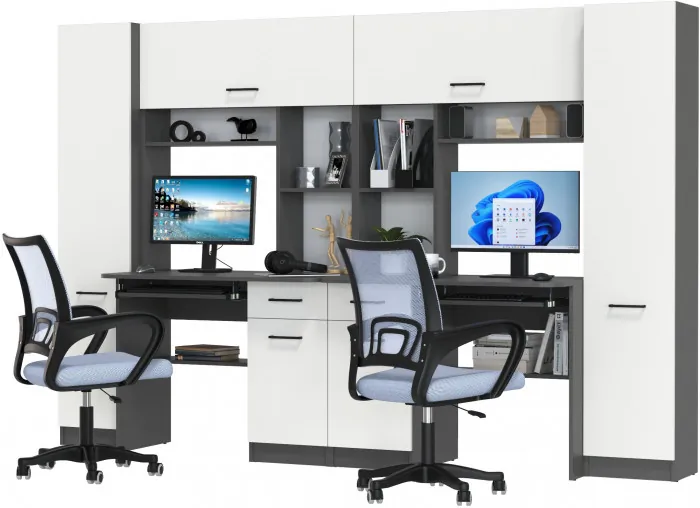 Два стола рабочих 6-0603 Альфа + два кресла 103 серых, цвет графит/белый, ШхГхВ 274х61х181 см., универсальная сборка