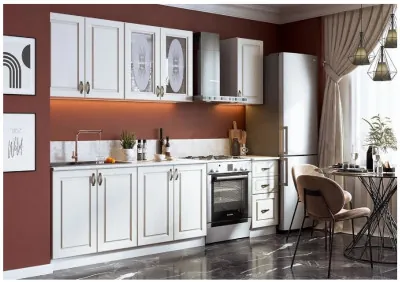 Кухня МДФ Констанция 2000 Компоновка 1 (Сандал, Белый)