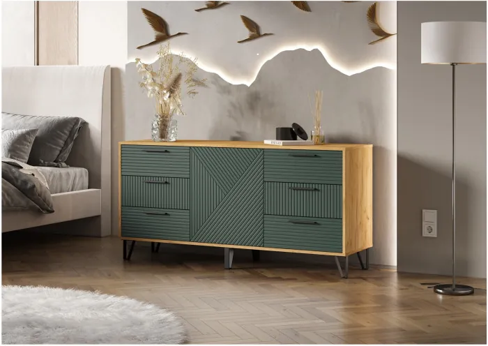 Комод Флэш Браш Мени Грин/Дуб Крафт (Крафт/Браш Мени Грин)