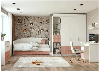 Модульная детская Лавис, композиция 4, Белый/Белый софт / Персик софт