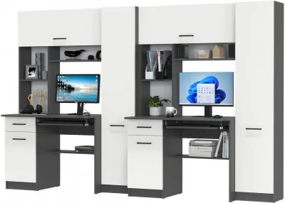 Два стола рабочих 6-0603Мграф/бел Альфа, цвет графит/белый, ШхГхВ 274х61х181 см., универсальная сборка