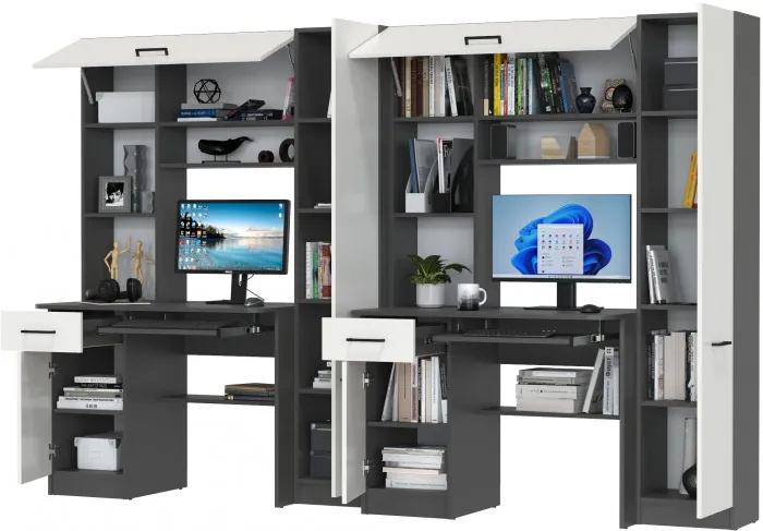 Два стола рабочих 6-0603Мграф/бел Альфа, цвет графит/белый, ШхГхВ 274х61х181 см., универсальная сборка