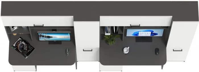 Два стола рабочих 6-0603Мграф/бел Альфа, цвет графит/белый, ШхГхВ 274х61х181 см., универсальная сборка