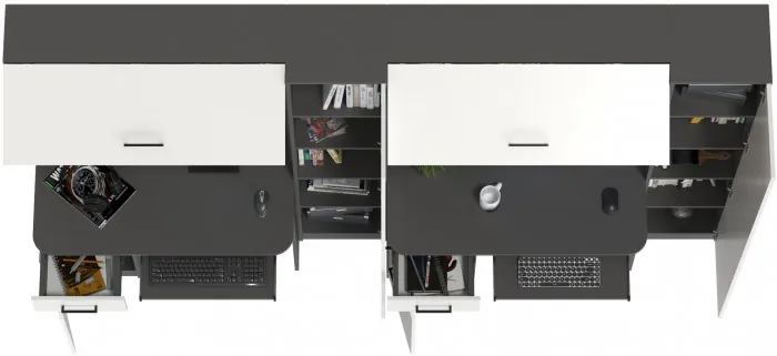 Два стола рабочих 6-0603Мграф/бел Альфа, цвет графит/белый, ШхГхВ 274х61х181 см., универсальная сборка