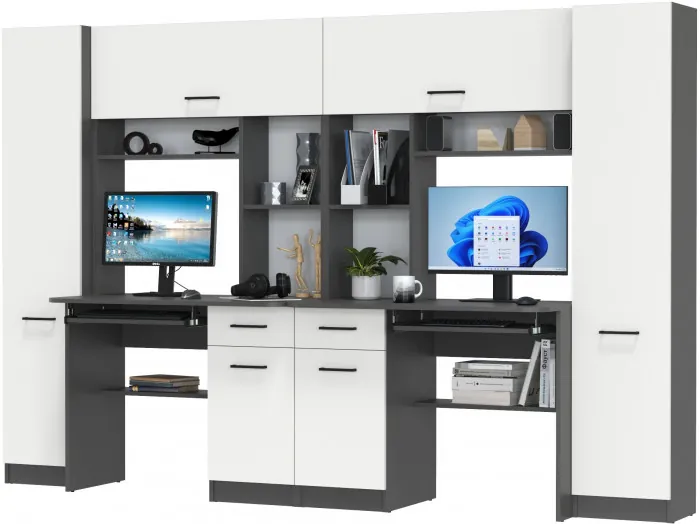 Два стола рабочих 6-0603Мграф/бел Альфа, цвет графит/белый, ШхГхВ 274х61х181 см., универсальная сборка