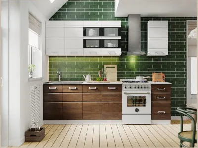 Кухня МДФ 2000 Техно-2 (Белый матовый / Дерево, Белый)