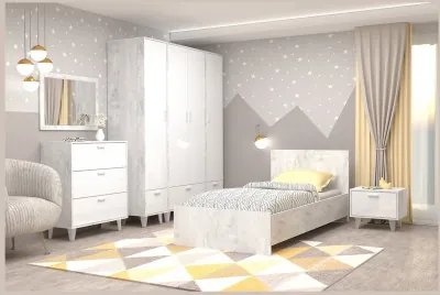 Модульная молодёжная ЭГО 2 (Бетон светлый/Белый глянец)