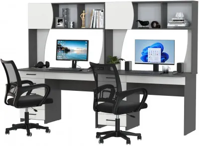 Два стола рабочих 6-0606 Сигма + два кресла 103 чёрных, цвет графит/белый, ШхГхВ 241х60,5х166 см., НЕ универсальная сборка