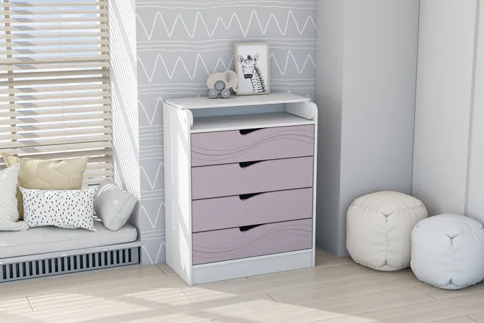 Детский Комод раскладной Бриз МДФ, Белый/Ирис (Волна)