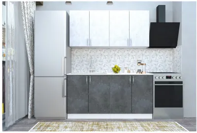 Кухня МДФ Эко 1600 (Бетон снежный / Бетон графит, Белый)