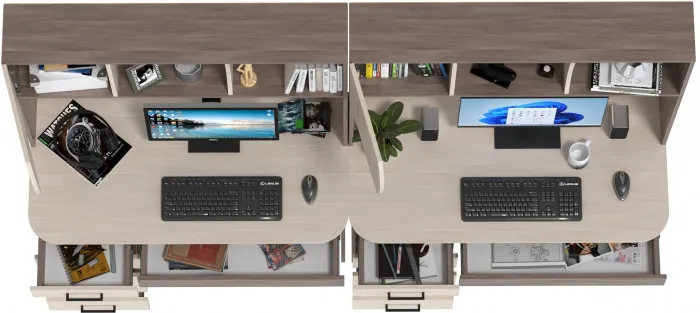 Два стола рабочих 6-0606бод.тем/св Сигма, цвет бодега тёмный/бодега светлый, ШхГхВ 241х60,5х166 см., НЕ универсальная сборка