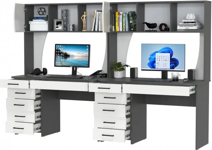 Два стола рабочих 6-0606граф/бел Сигма, цвет графит/белый, ШхГхВ 241х60,5х166 см., НЕ универсальная сборка