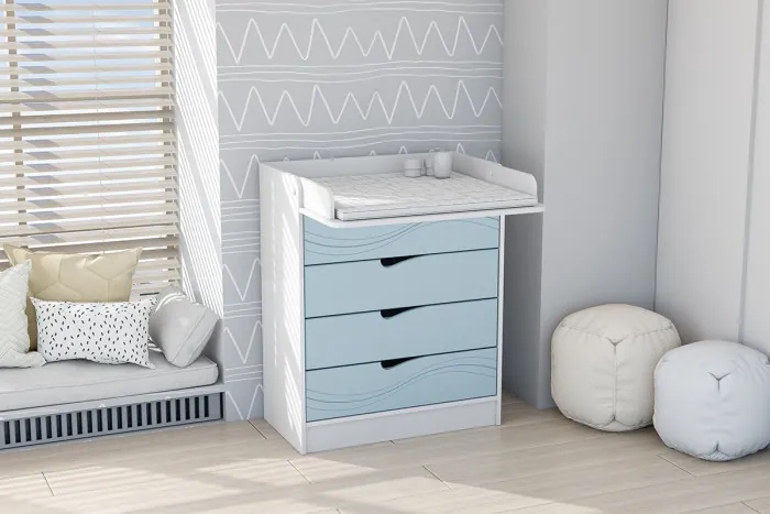 Детский Комод раскладной Бриз МДФ, Белый/Антарктида (Волна)