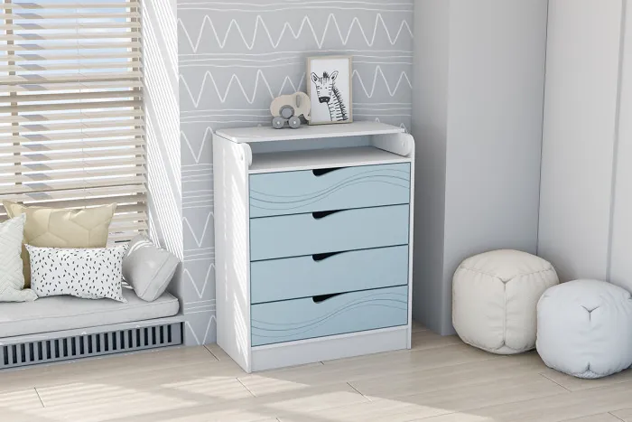 Детский Комод раскладной Бриз МДФ, Белый/Антарктида (Волна)