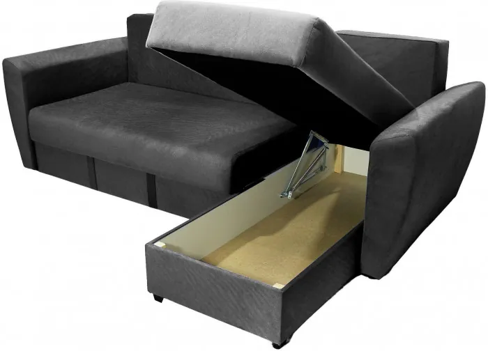 Диван-кровать угловой Амстердам Люкс, 150х200, еврокнижка, независимый пружинный блок, велюр, черный