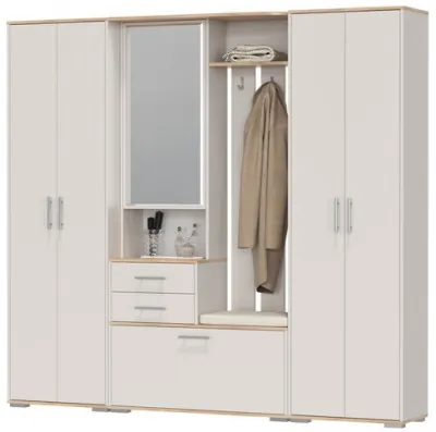 Прихожая Домино 4, цвет дуб крафт золотой/кашемир серый, ШхГхВ 220х36х202 см., универсальная сборка