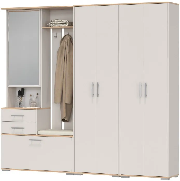 Прихожая Домино 4, цвет дуб крафт золотой/кашемир серый, ШхГхВ 220х36х202 см., универсальная сборка