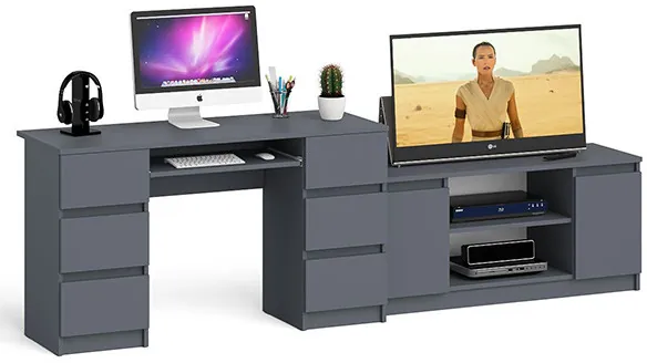 Мори Стол компьютерный МС-2 + Тумба МТВ1200.1, цвет графит, ШхГхВ 255,8х50х76,6 см., универсальная сборка