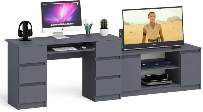 Мори Стол компьютерный МС-2 + Тумба МТВ1200.1, цвет графит, ШхГхВ 255,8х50х76,6 см., универсальная сборка