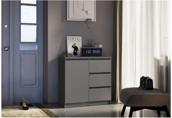 Челси Комод 800 (3 ящик 1 дверь) (Белый глянец, Белый)