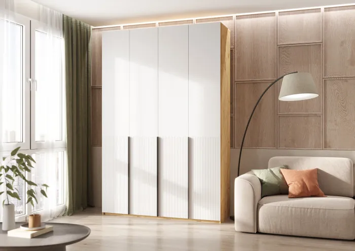 Марвэл Шкаф 4-х створчатый 1600, Браш Вайт, Дуб Крафт