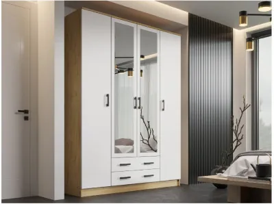 Квадро Шкаф четырёхдверный (Вотан / Белый гладкий)