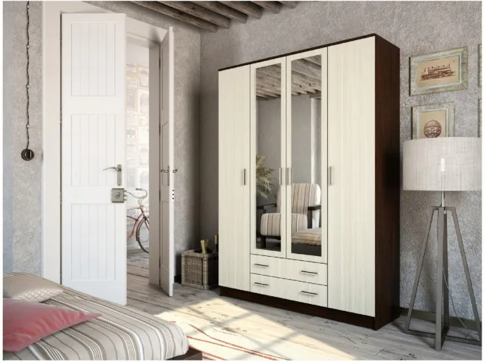 Квадро Шкаф четырёхдверный (Вотан / Белый гладкий)