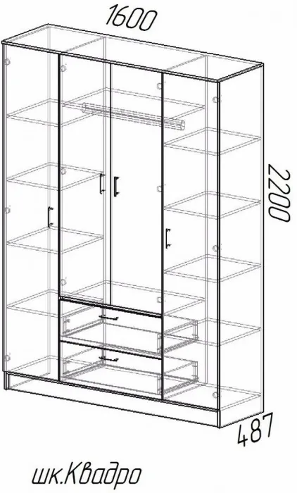 Квадро Шкаф четырёхдверный (Вотан / Белый гладкий)