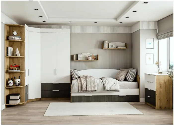 Модульная детская Лавис, композиция 7, Белый/Белый Софт / Графит Софт