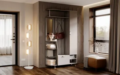 Прихожая Лика № 2 1,2 м, Крафт серый/Кашемир