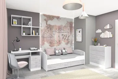 Детская комната Бриз ЛДСП, набор 4, Белый/Цемент светлый