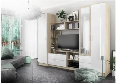 Модульная гостиная Софи, композиция 2, Белый глянец/Дуб Сонома