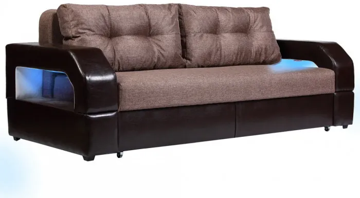 Диван-кровать Манчестер, еврокнижка, блок независимых пружин, рогожка/экокожа, 150х195, коричневый