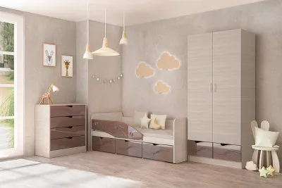 Детская комната Бриз МДФ, набор 5, Ясень светлый/Шоколад (Волна)