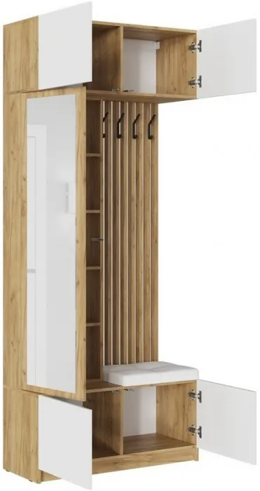 Модульная прихожая Бостон МДФ композиция 3 (Белый глянец, Дуб Крафт Золотой)
