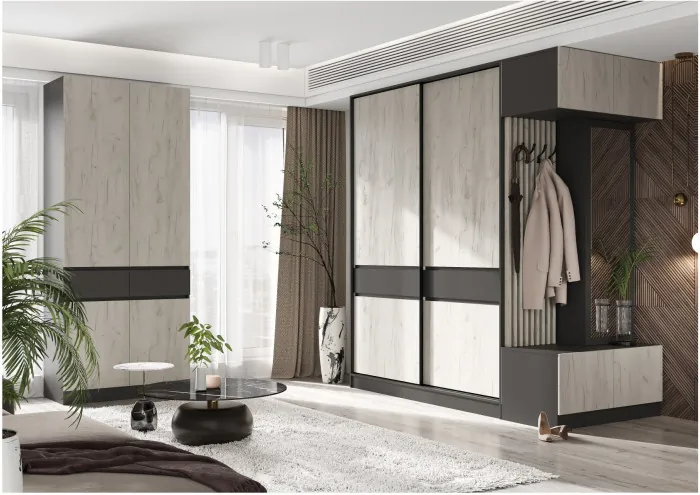 Модульная прихожая Роджина, комп.4 (Графит, Крафт золотой)