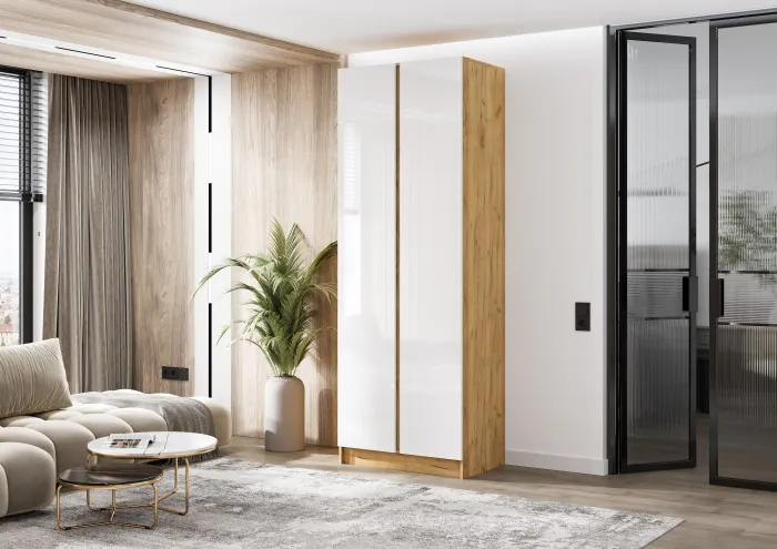 Келвин Шкаф 2-х створчатый (800) (Белый Глянец, Дуб Крафт)