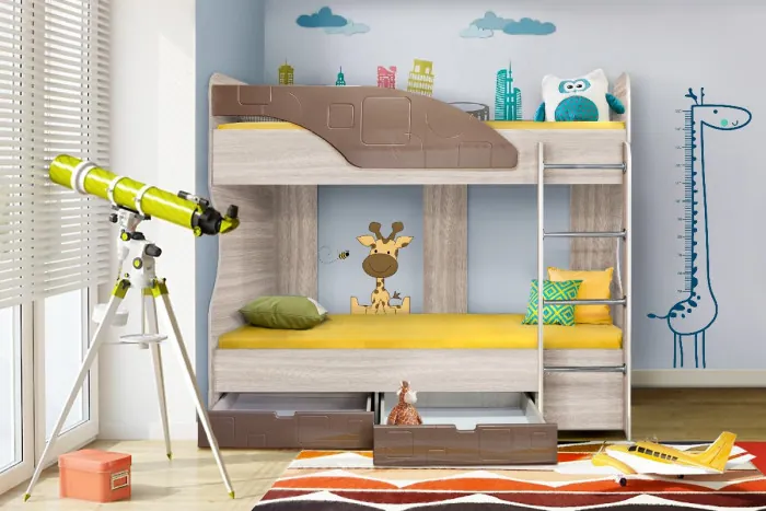 Двухъярусная кровать Бриз-5, Ясень светлый/Шоколад (Квадрат)