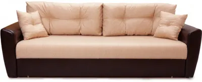 Диван-кровать Амстердам, 160х195, раскладной, еврокнижка, независимый пружинный блок, рогожка/экокожа, коричнево бежевый