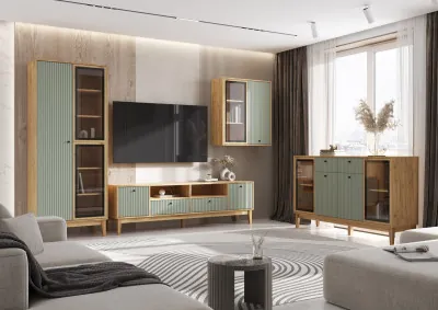 Модульная гостиная "Оливия", Крафт золотой/Олива софт (рамка AGT)