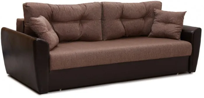 Диван-кровать Амстердам, 150х195, раскладной, еврокнижка, пружинный блок, рогожка/экокожа, коричневый