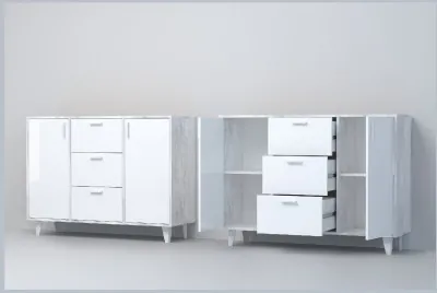 Эго Комод К-2 НГ (Глянец Белый/Бетон Светлый)